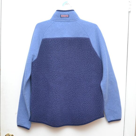 Vineyard Vines Women Blue Navy Color Block 1/4 Snap Fleece Pullover Pre Owned M - Picture 5 of 7